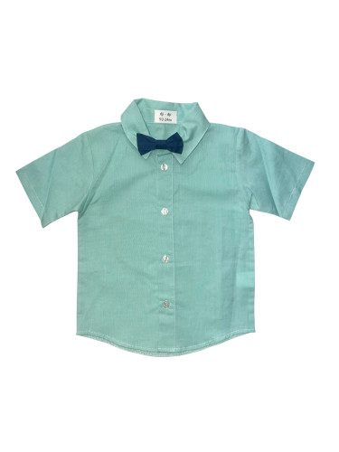  Детска официална риза с къс ръкав в тюркоаз/мента за момче с папийонк
