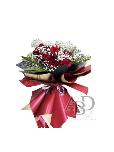 Луксозен букет от 25 рози с гипсофила и зеленина – доставка до Несебър, Слънчев бряг, Равда, Свети В