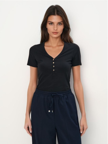 Mohito - Тениска с остро деколте - черен