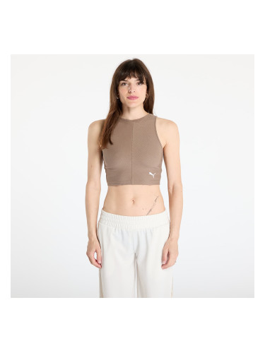 Puma Wardrobe Essentials Ribbed Crop Top Totally Taupe S