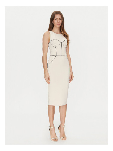 Elisabetta Franchi Коктейлна рокля AB-724-51E2-V440 Екрю Slim Fit