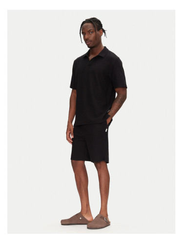 Jack & Jones Комплект от тениска с яка и къси панталони Slington 12281841 Черен Relaxed Fit