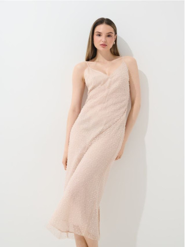 Mohito - Миди рокля с метализирана нишка - бежово
