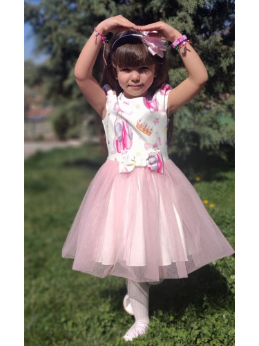 Детска рокля с балетни пантофки с къс ръкав и тюл 