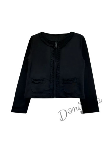 Детско горнище за момиче с къдрички с цип в черно 551397