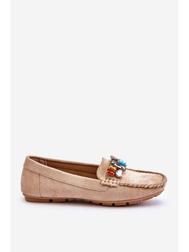 Women's suede moccasins with crystals Beige Lucille