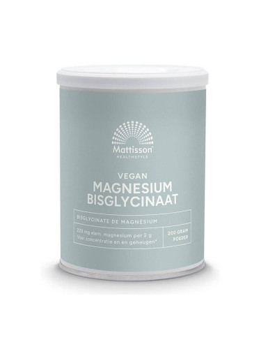 Магнезий (бисглицинат) веган 200 g прах | Mattisson Healthstyle