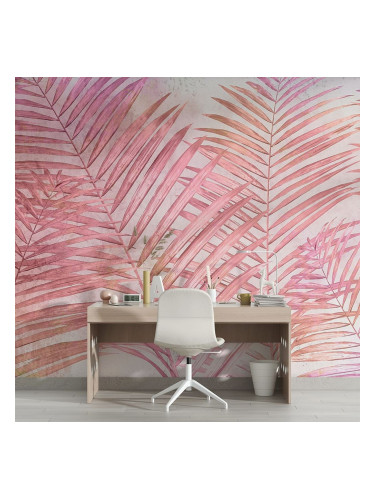 Фототапет с розови палмови листа – акварелен стил