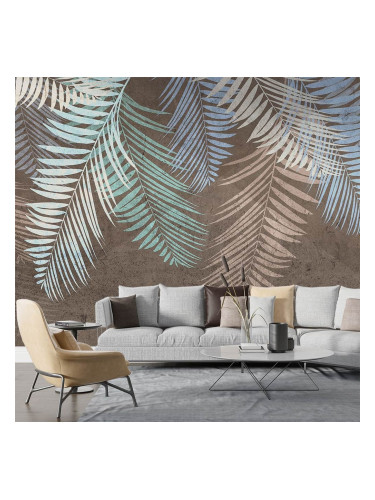 Фототапет с палмови листа в пастелни цветове върху текстуриран фон