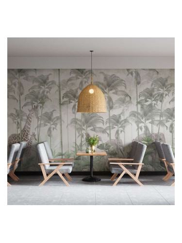 Фототапет Саваната в Пелена от Мъгла – Жирафи и Слонове сред Палми