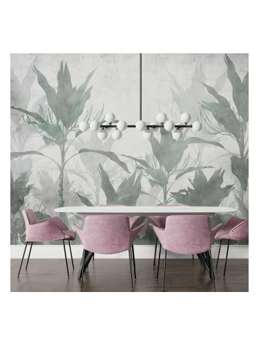 Фототапет Силуети в Изумрудена Мъгла – Елегантен Тропически Декор