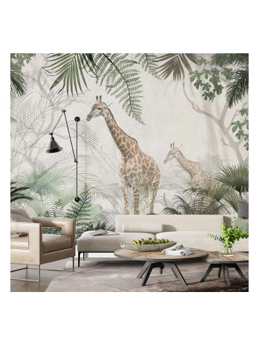 Фототапет Мъглата на Саваната – Жирафи в Тропически Пейзаж