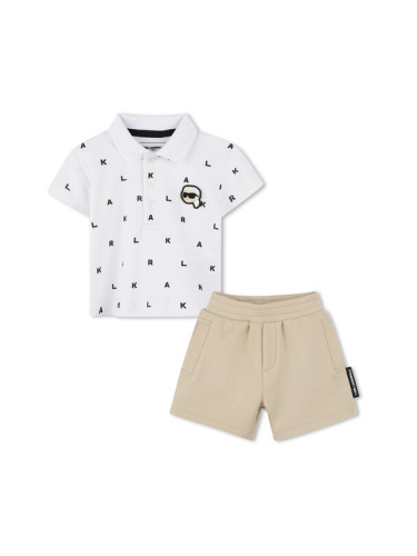 Karl Lagerfeld Kids Комплект от тениска с яка и къси панталони Z30501 M Бежов Regular Fit