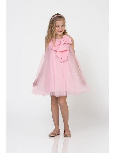 Официална детска рокля без ръкав с тюл Contrast в цвят пудра с голяма 