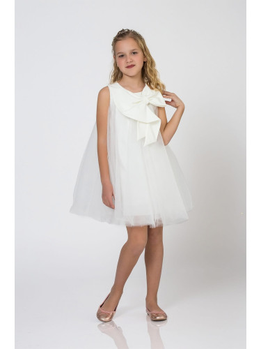 Официална детска рокля без ръкав с тюл Contrast в екрю с голяма пандел