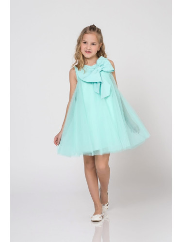 Официална детска рокля без ръкав с тюл и рози Contrast в цвят мента/тю