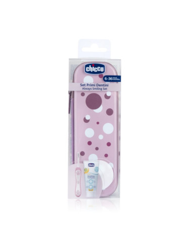 Chicco Always Smiling Set 6m+ Комплект за дентална грижа с калъфка Lilac