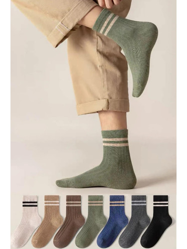 03783 Dewberry 7 Pairs Unisex Striped Patterned Long Socks-MULTICOLOR
