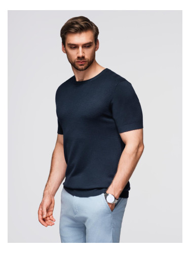 Ombre Men's classic knitted shirt with ribbed cuffs - navy blue