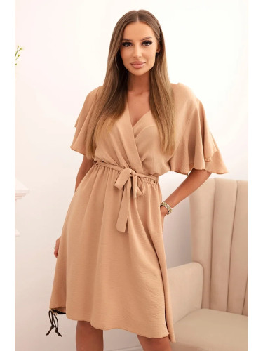 Kesi Włoski Dress with a wrap neckline camel