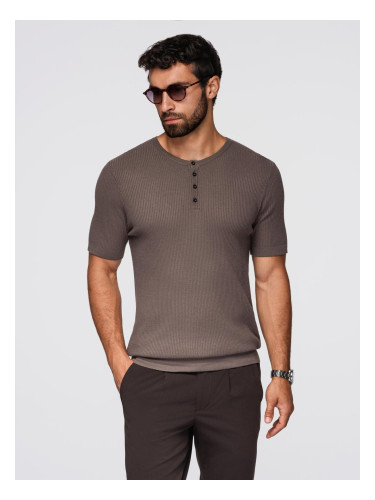 Ombre Men's knitted t-shirt with buttons at the neckline - ash