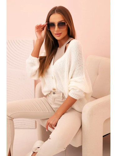Kesi Włoski Women's sweater with a V-neck and buttons ecru