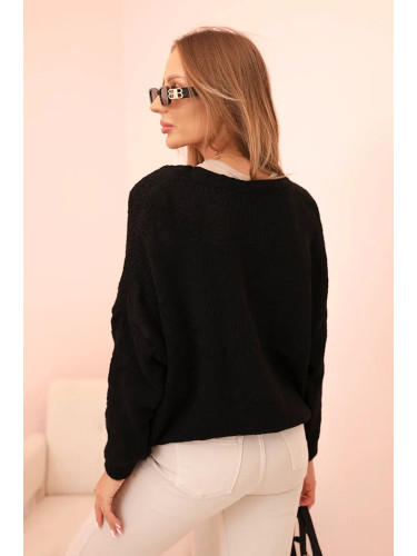 Kesi Włoski Women's sweater with a V-neck and buttons black