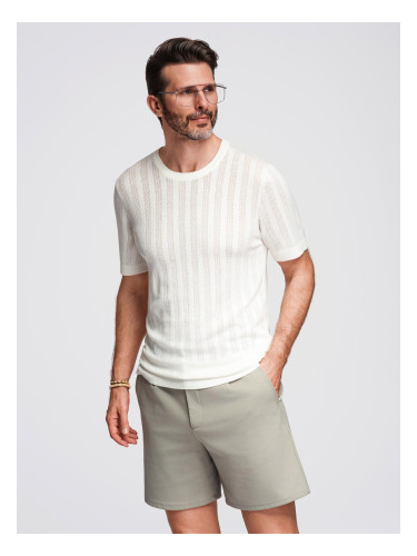 Ombre Men's openwork sweater with round neckline and short sleeves - white