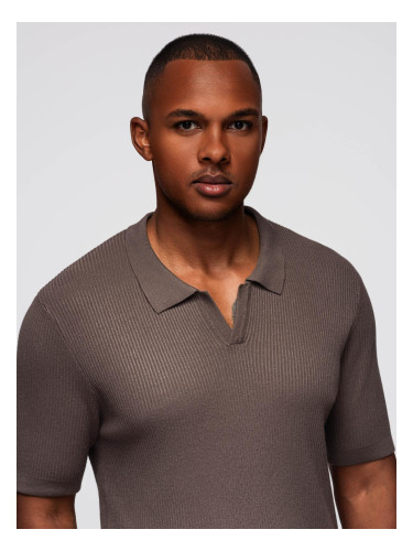 Ombre Men's buttonless polo shirt with open collar - ash