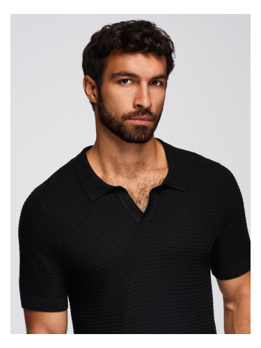 Ombre Men's knitted unbuttoned polo shirt - black