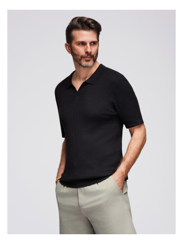 Ombre Men's buttonless polo shirt with open collar - black