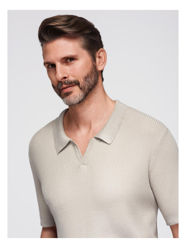 Ombre Men's buttonless polo shirt with open collar - light grey