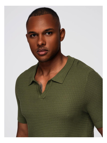Ombre Men's knitted unbuttoned polo shirt - olive
