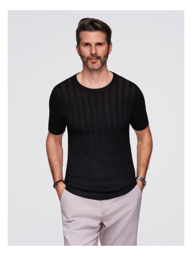 Ombre Men's openwork sweater with round neckline and short sleeves - black