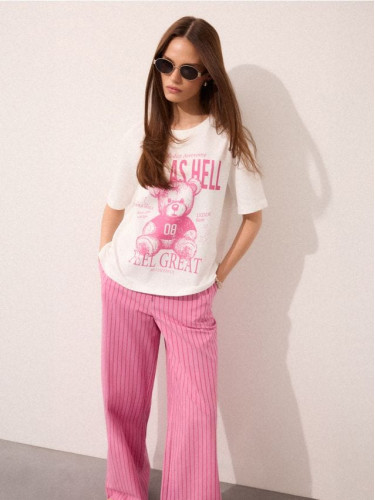 Mohito - Памучна тениска с принт - бяло