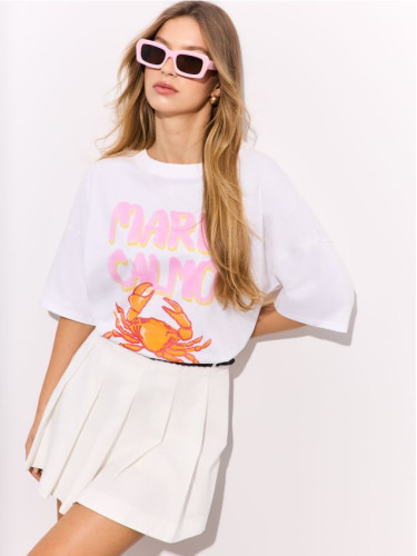 Mohito - Тениска с щампа - кремaво