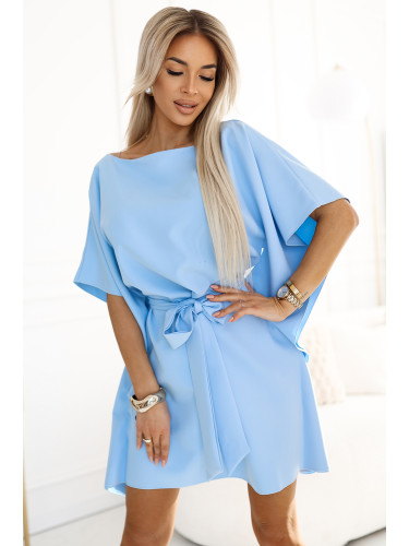 287-36 SOFIA Butterfly Dress with Waist Tie - Pastel Blue