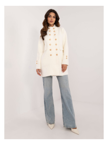 Ecru elegant alpaca coat with stand-up collar