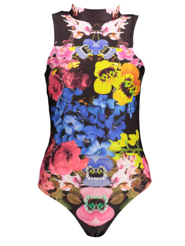 Дамски черен боди с флорален мотив