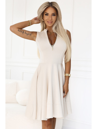 573-3 Exclusive dress with flared bottom and gold zipper - beige