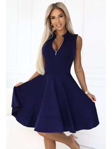 573-2 Exclusive dress with flared bottom and gold zipper - navy blue