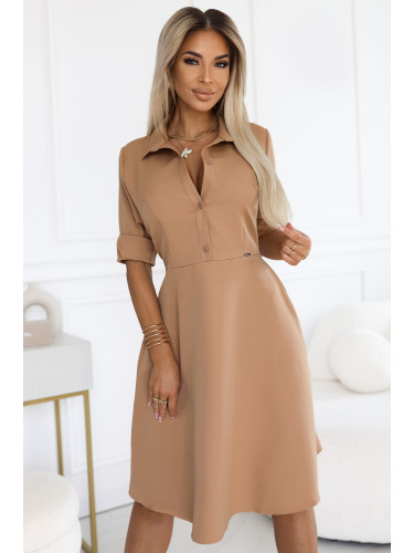 286-8 SANDY Flared shirt dress with belt - MOCHA MOUSSE