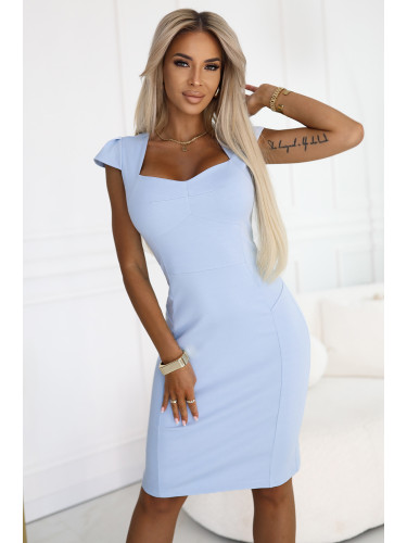 318-8 Elegant midi dress with a nice neckline - light blue