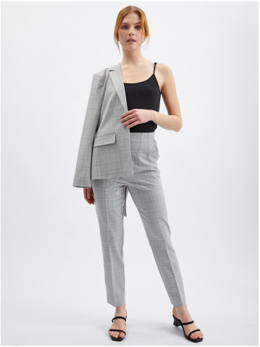 Orsay Light Grey Women's Plaid Straight Fit Trousers - Ladies
