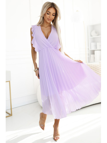 315-7 EMILY Pleated dress with frills and neckline - heather color