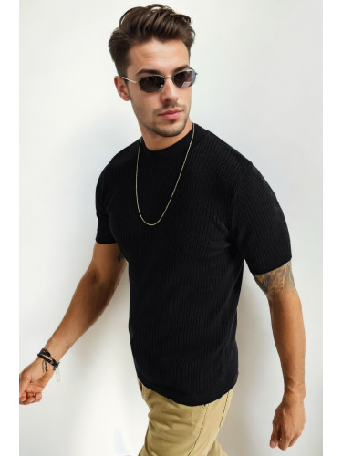 33307 Dewberry Mens Crew Neck Short Sleeve Thin Knit Sweater-BLACK