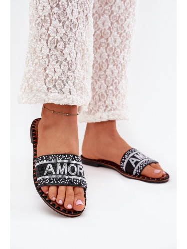 Boto Дамски Сандали На Плосък Ток С Украшение Amore Черни Avelina