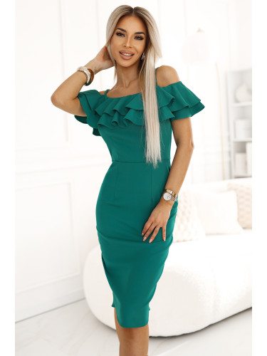 599-2 CARMEN Fitted midi dress in spanish style - green