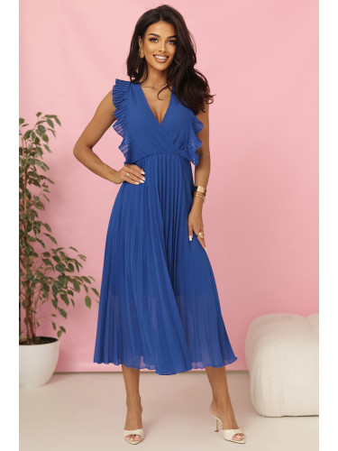 315-8 EMILY Pleated dress with ruffles and neckline - cornflower blue