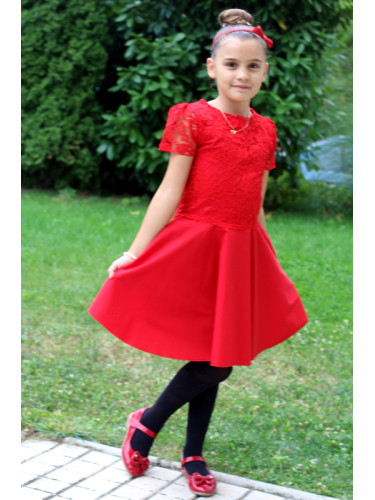 Официална детска рокля в червена дантела